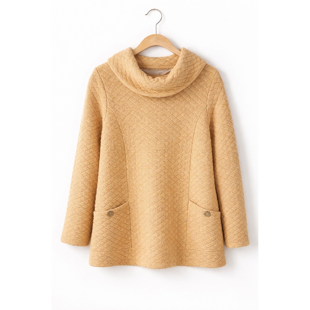 Soft Surroundings Cowl Neck Tunic Sweater Textured Knit Mustard L Pockets‎